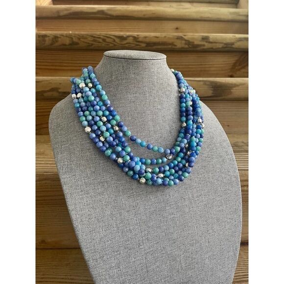 Statement Collar, Thin Chain NECKLACE, Indian Choker, Antique BLUE BIB Pendant, - Picture 2 of 4